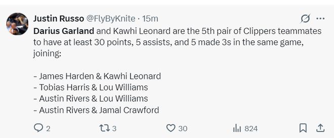 加兰41分11助攻助快船逆转独行侠